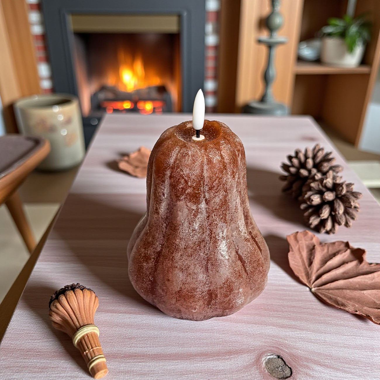 cozy autumn flameless candles with timer
harvest gourd flameless candle set for mantel
battery operated pumpkin centerpiece decor